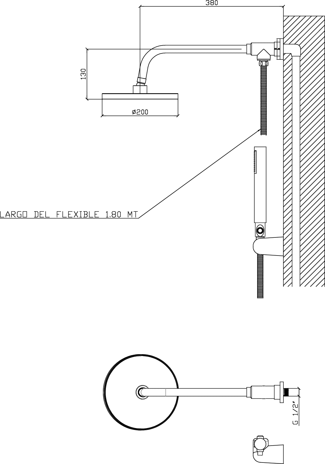 Diseño técnico - Ducha Aquamatic con desviador 200mm