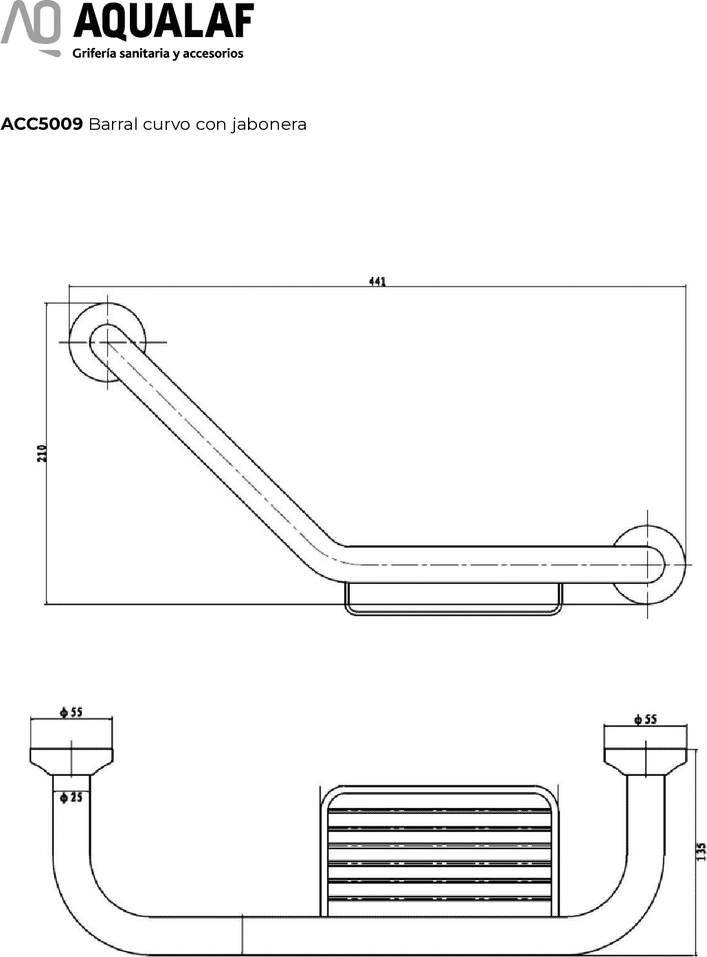 Diseño técnico - Agarradera curva con jabonera