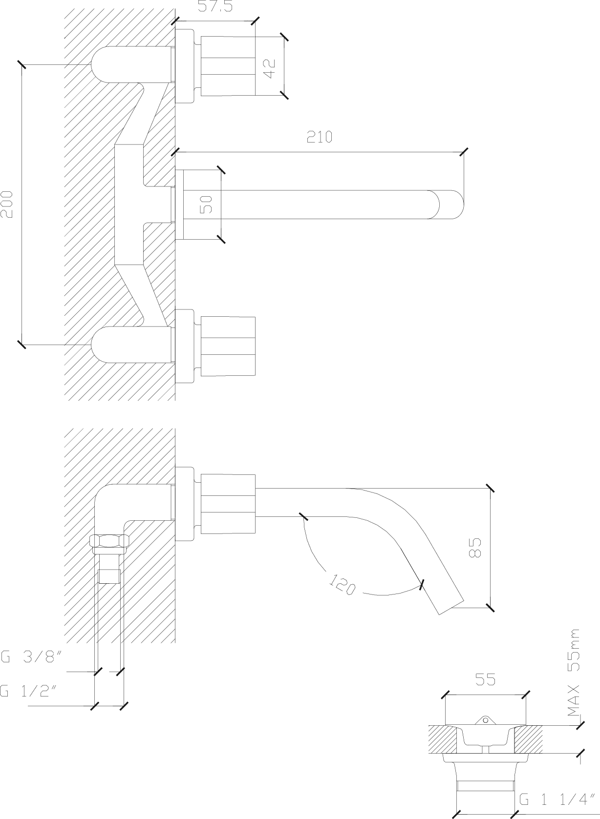 Diseño técnico - Lavatorio pared AQ4000