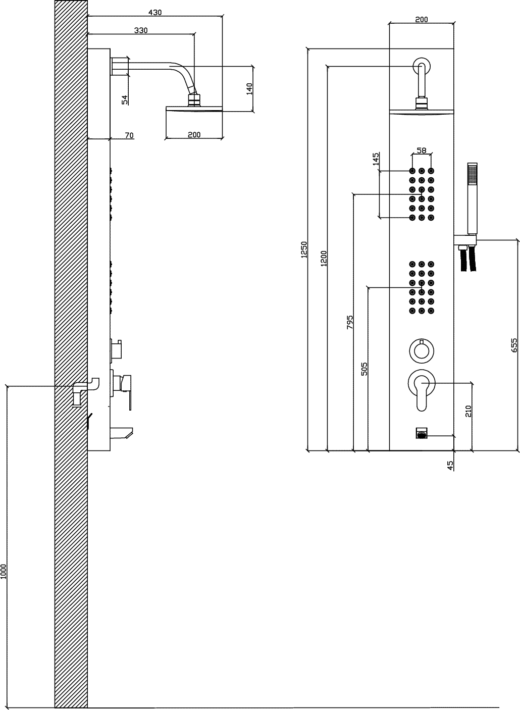 Diseño técnico - Panel de ducha Aquashower SP05A