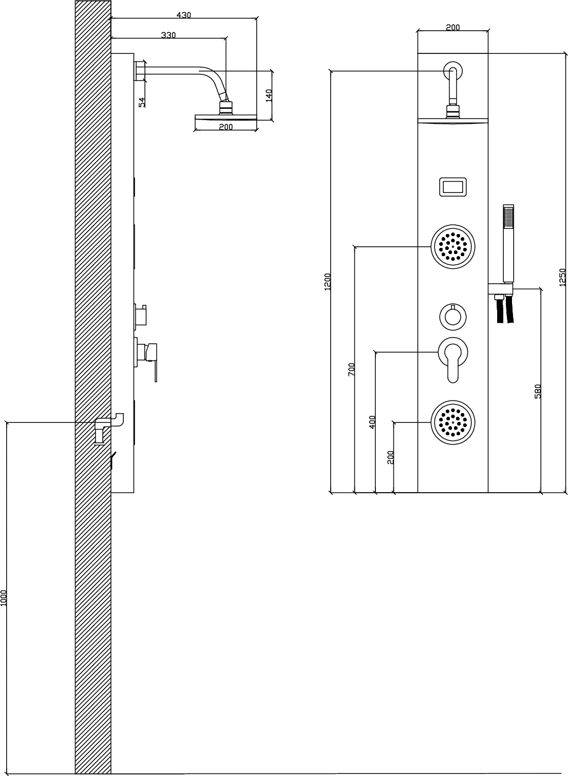 Diseño técnico - Panel de ducha Aquashower SP07B