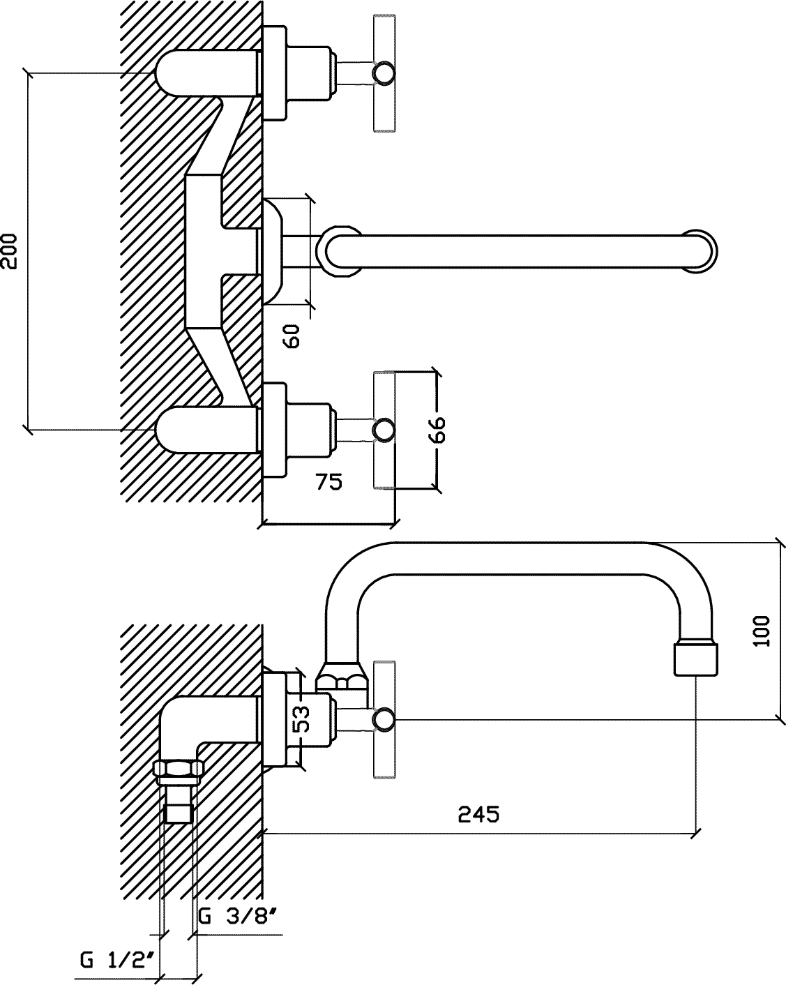 Diseño técnico - Cocina pared embutir pico U Aukan Cruz