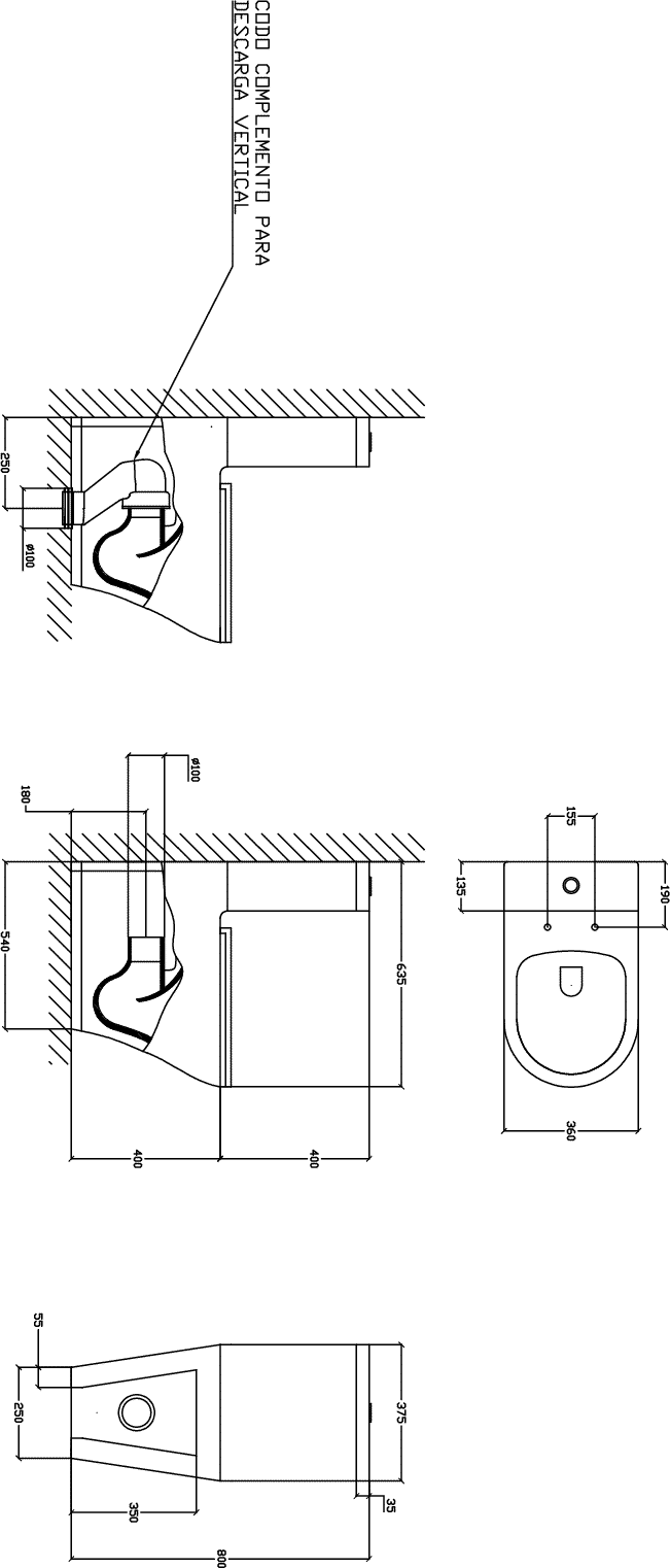 Diseño técnico - Inodoro largo Arken con asiento