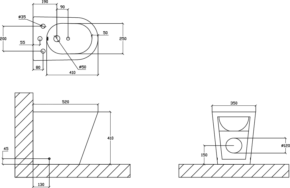 Diseño técnico - Bidet 3 agujeros Livik