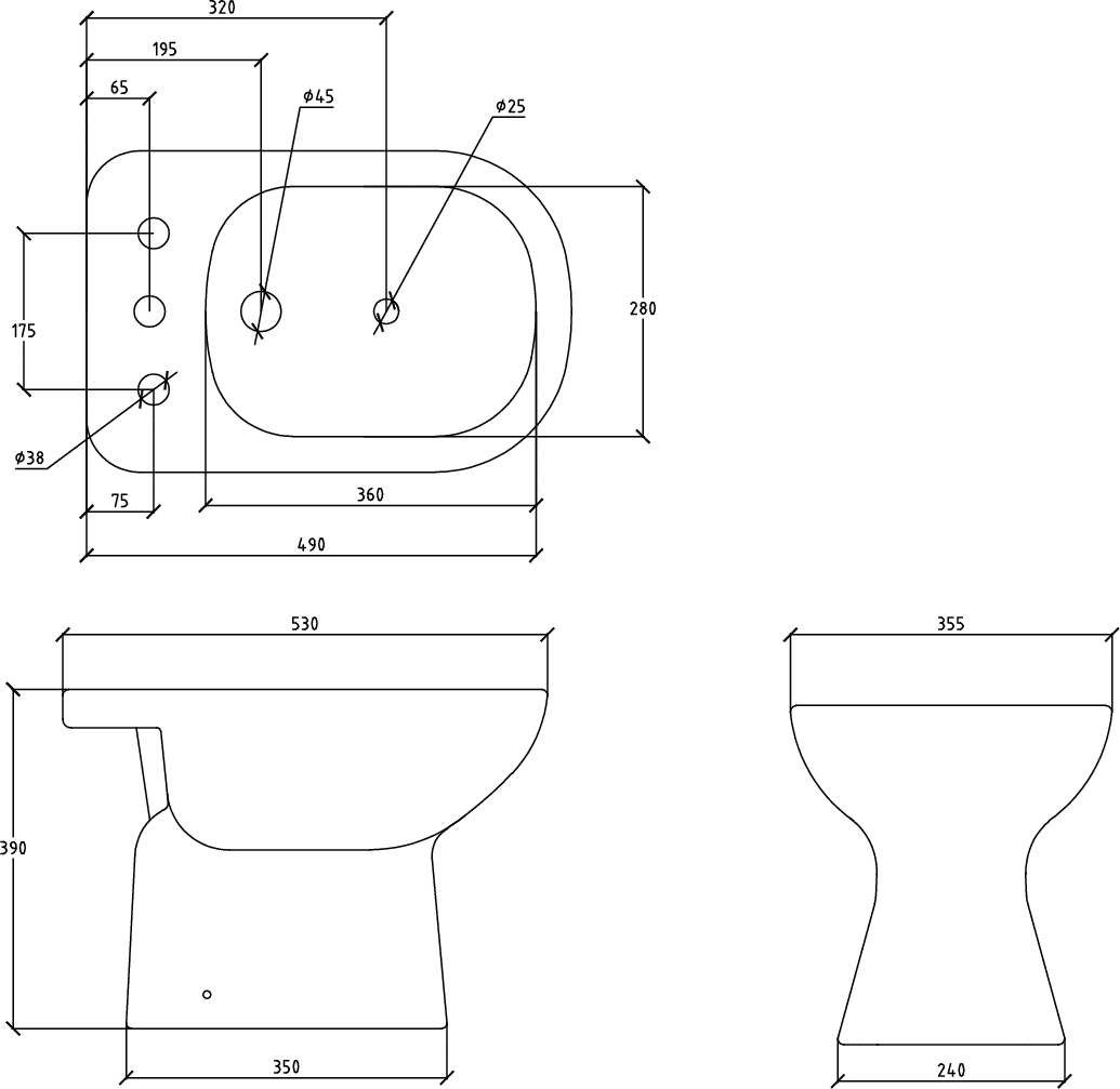 Diseño técnico - Bidet 3 agujeros (Vertex)