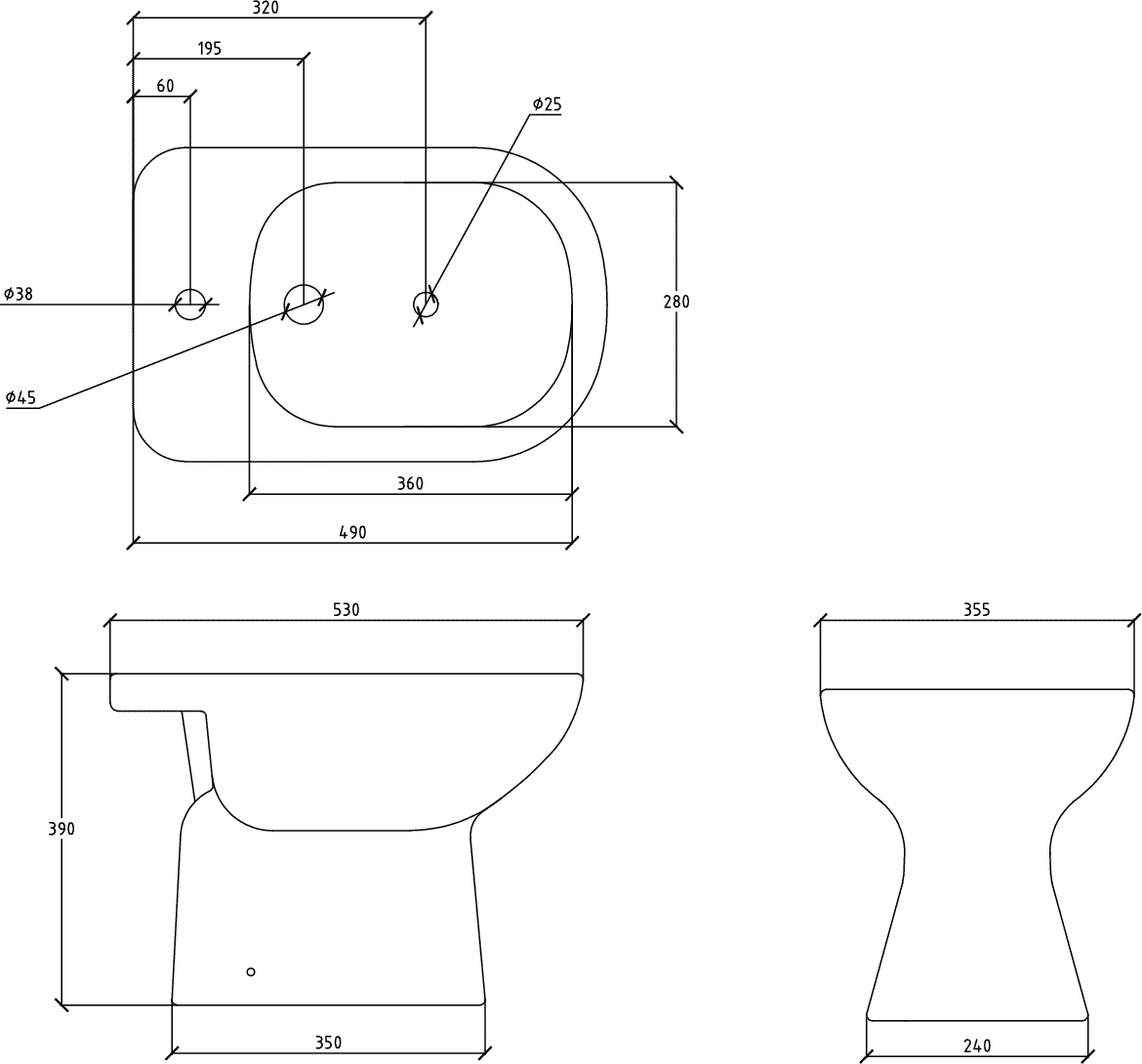 Diseño técnico - Bidet 1 agujero (Vertex)