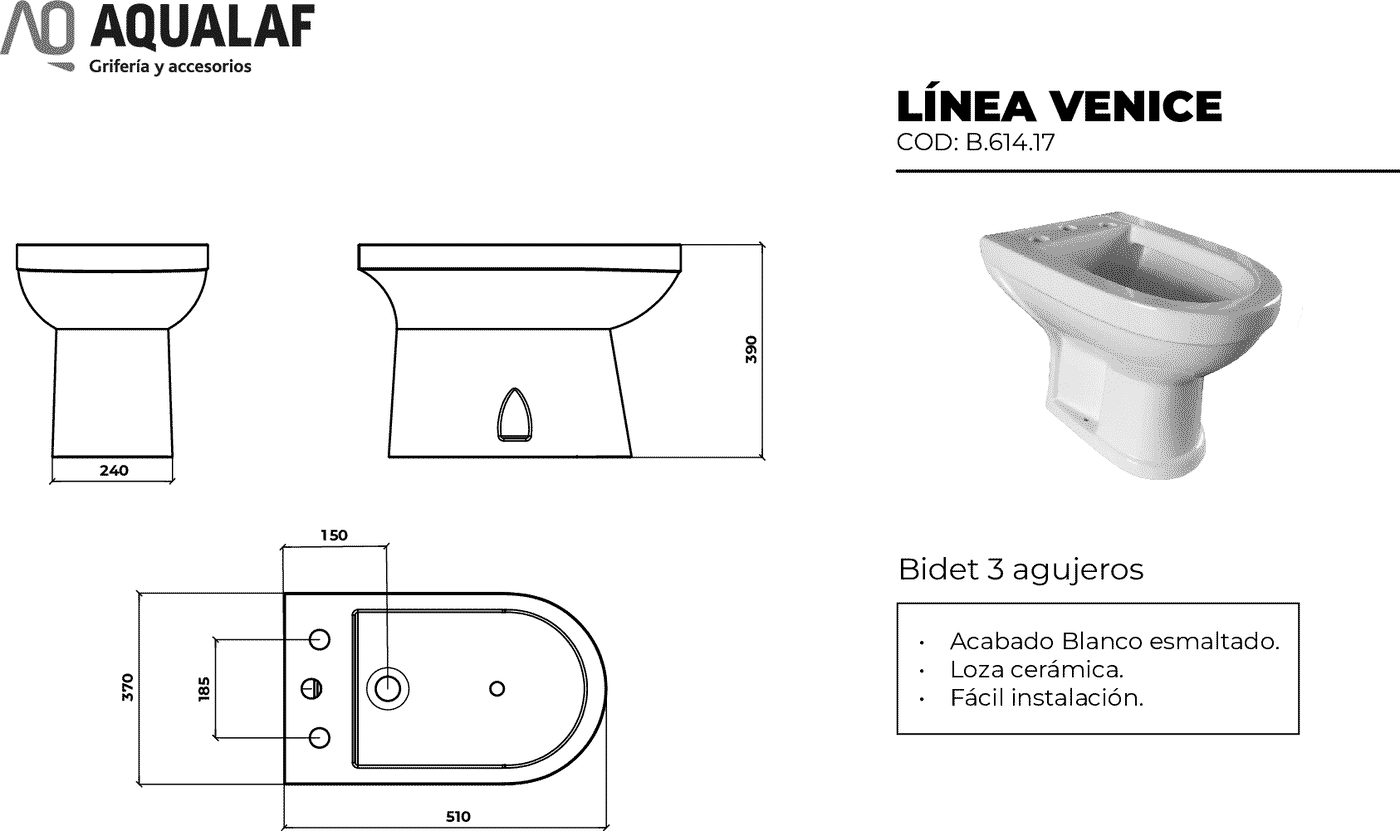Diseño técnico - Bidet 3 agujeros Venice
