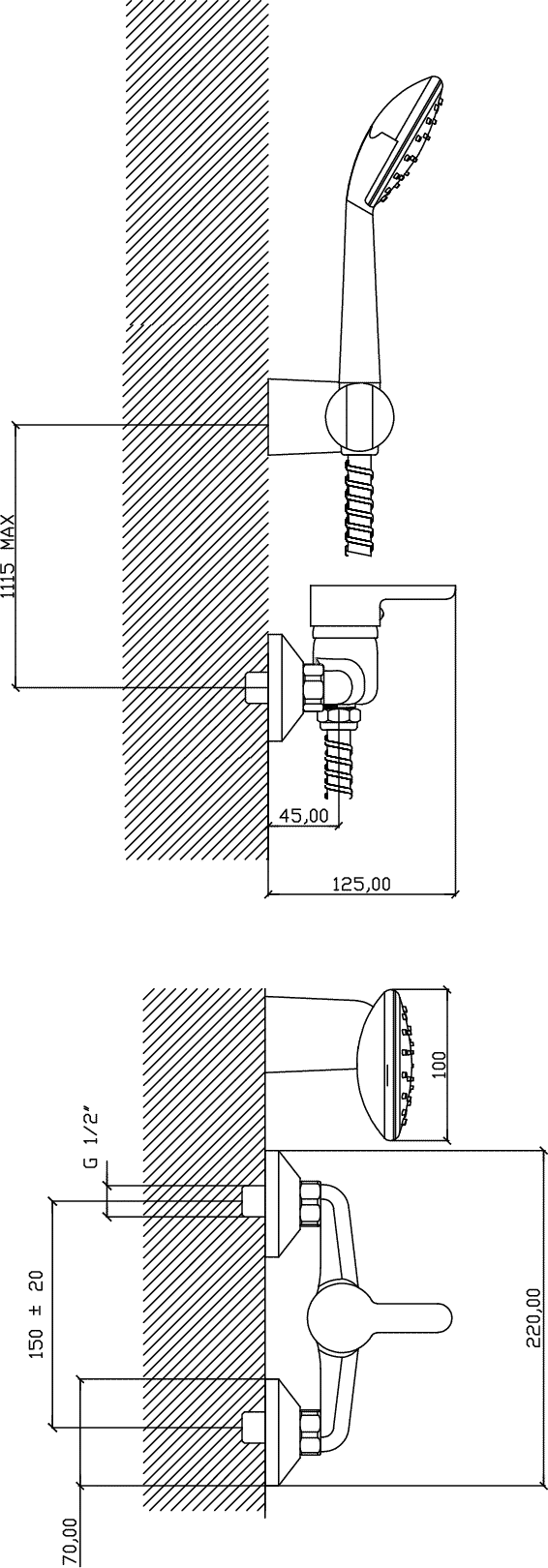 Diseño técnico - Ducha exterior sin transferencia TAOS