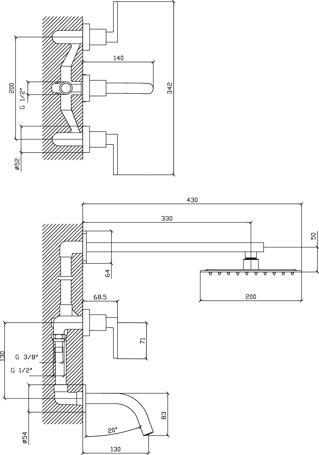 Diseño técnico - Ducha con transferencia Brick Lever