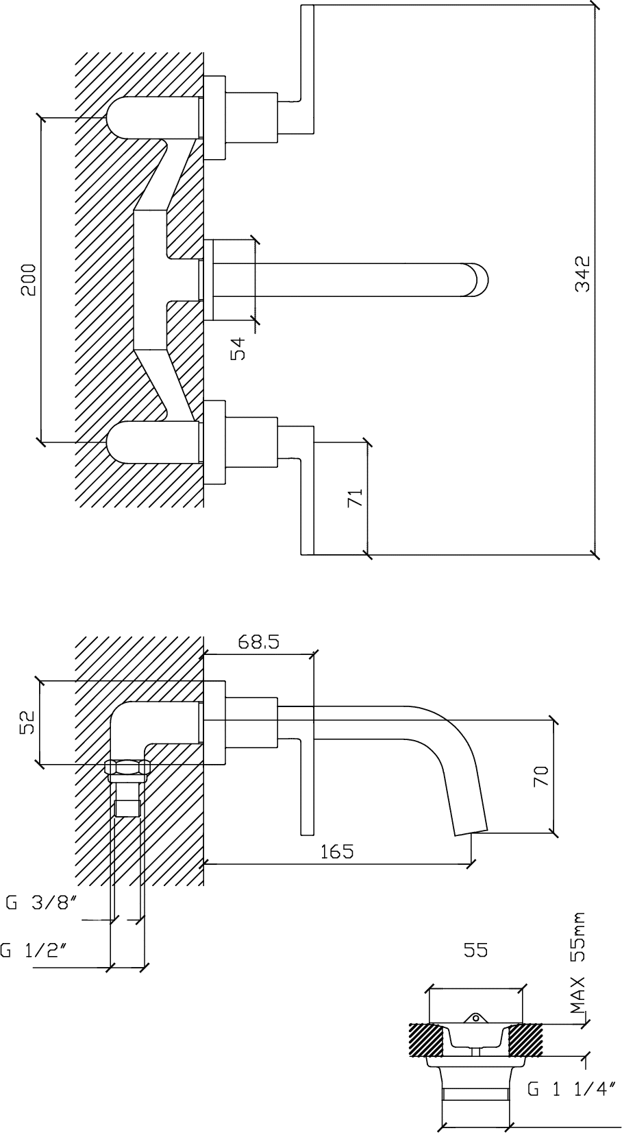 Diseño técnico - Lavatorio de pared Brick Lever
