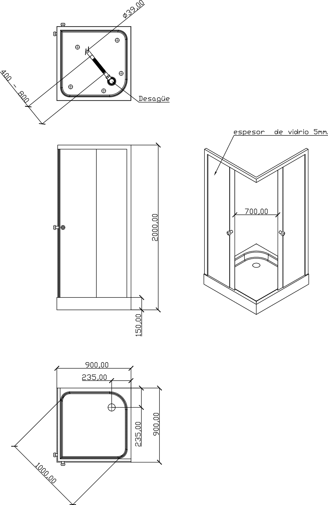 Diseño técnico - Cabina de ducha Rectangular