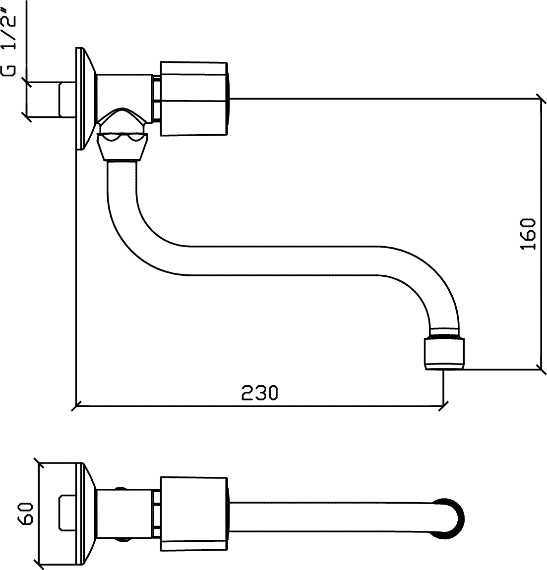 Diseño técnico - Canilla 1 agua pared pico S Plus