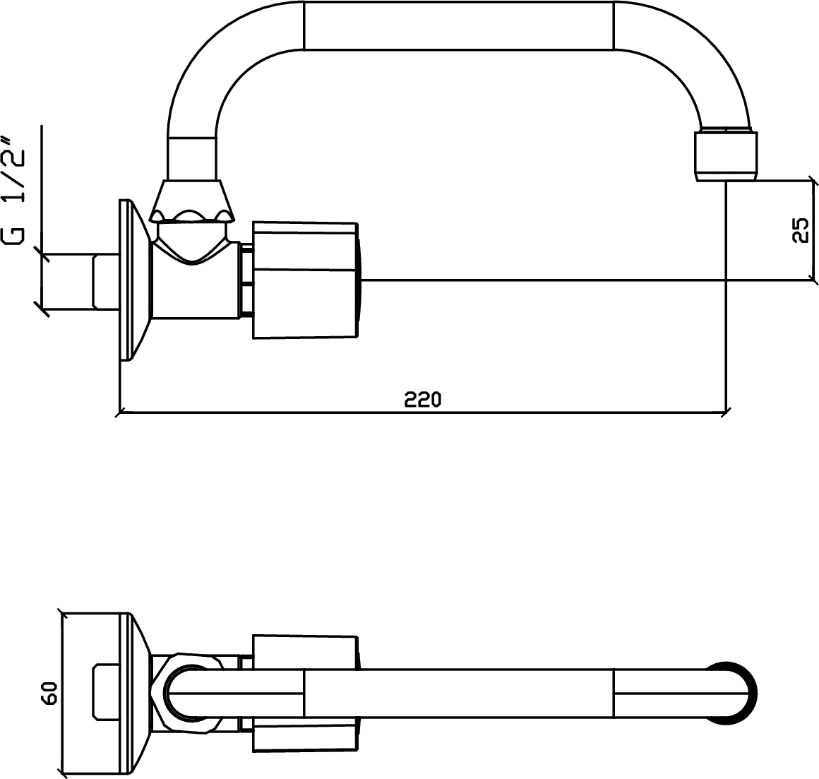 Diseño técnico - Canilla 1 agua pared pico U Plus