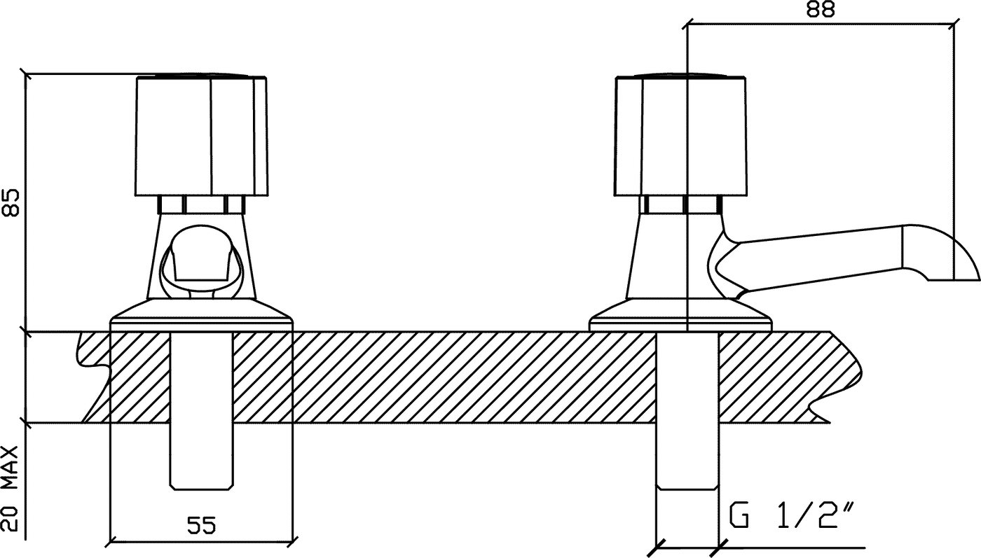 Diseño técnico - Canilla 1 agua lavatorio Plus