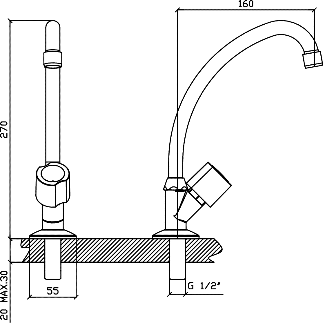 Diseño técnico - Canilla 1 agua sobremesada Plus