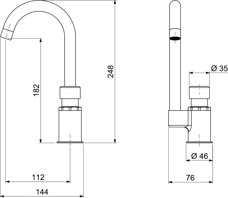 Diseño técnico - Lavatorio mesada pico alto temporizado Decamatic