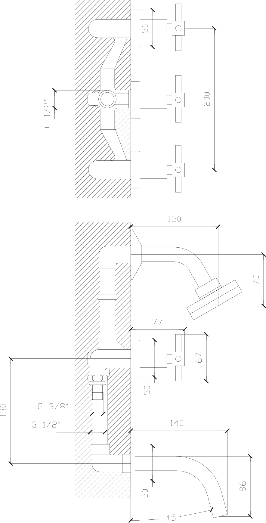 Diseño técnico - Ducha con transferencia Aruma cruz