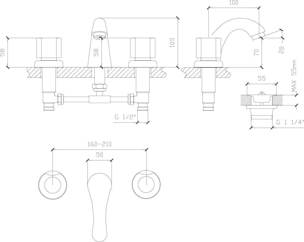 Diseño técnico - Lavatorio mesada Domo Classic