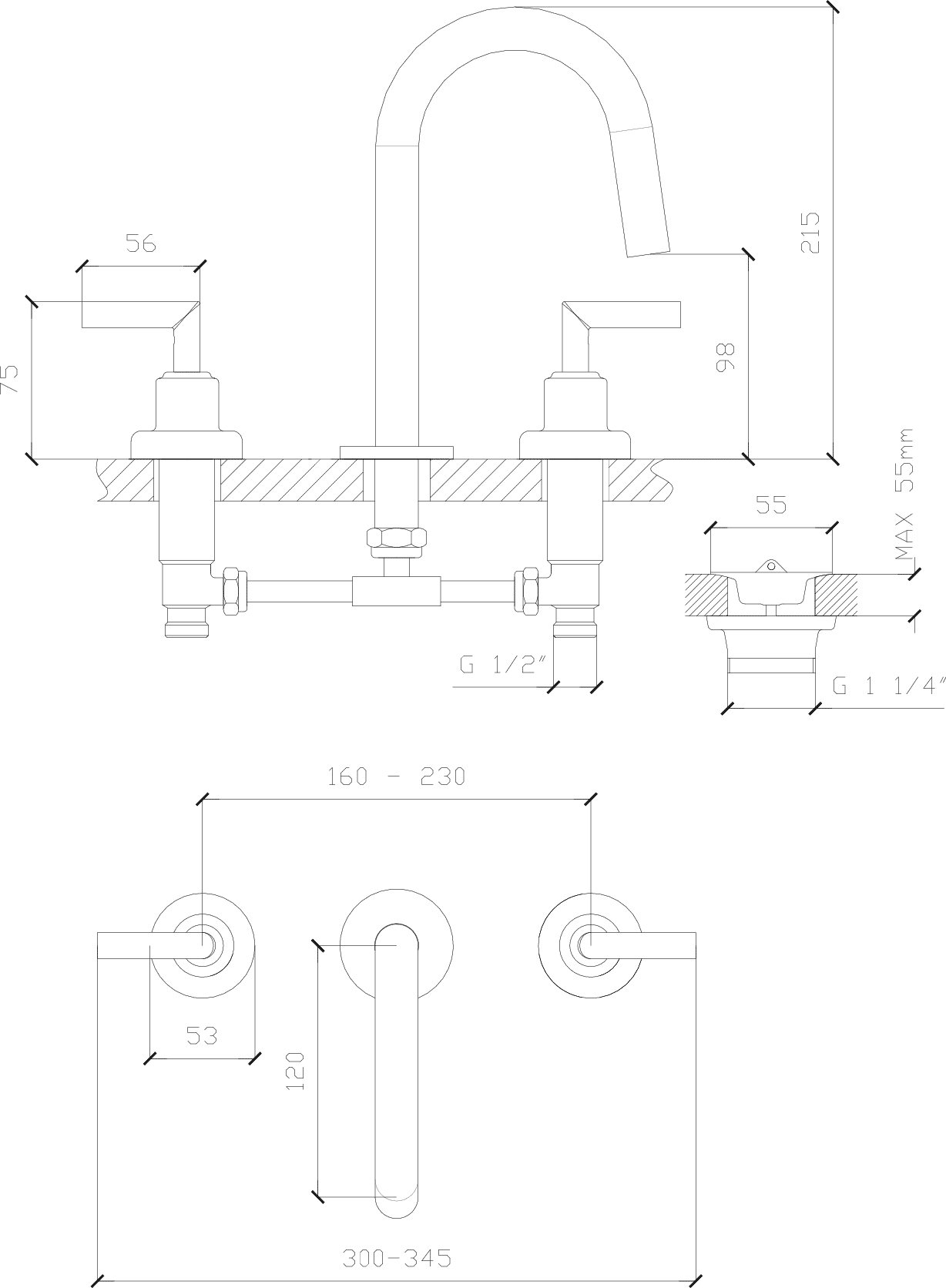 Diseño técnico - Lavatorio mesada Aukan lever