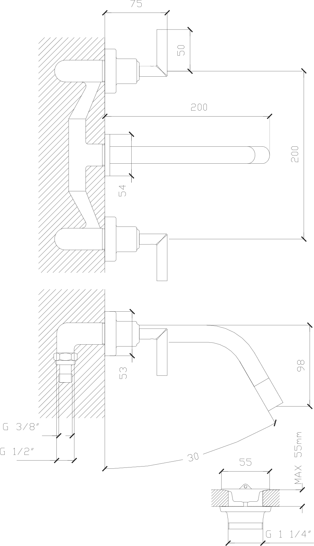 Diseño técnico - Lavatorio pared Aukan lever