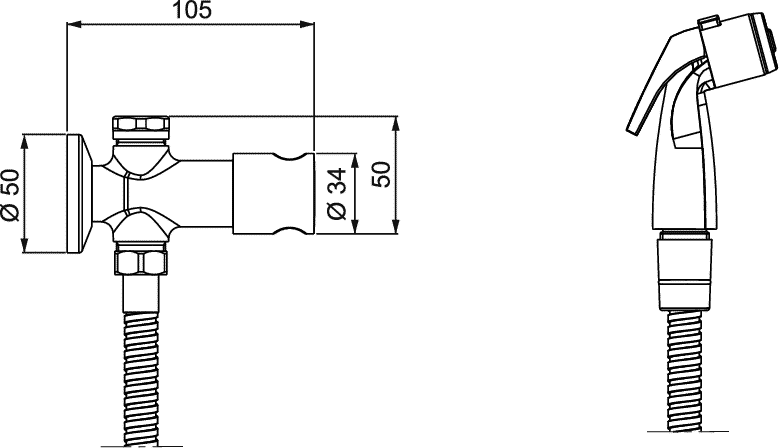 Diseño técnico - Ducha bidet manual Deca