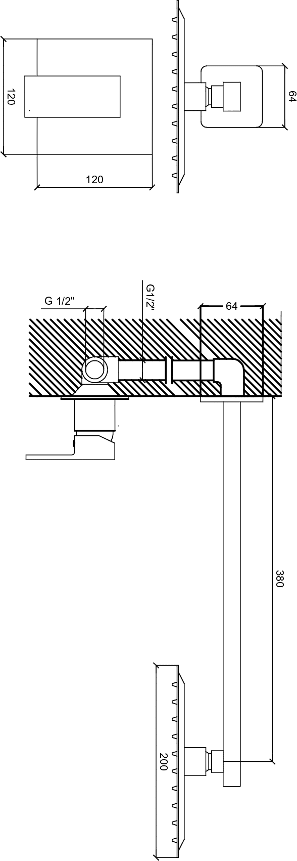 Diseño técnico - Ducha embutida con transferencia Treviso