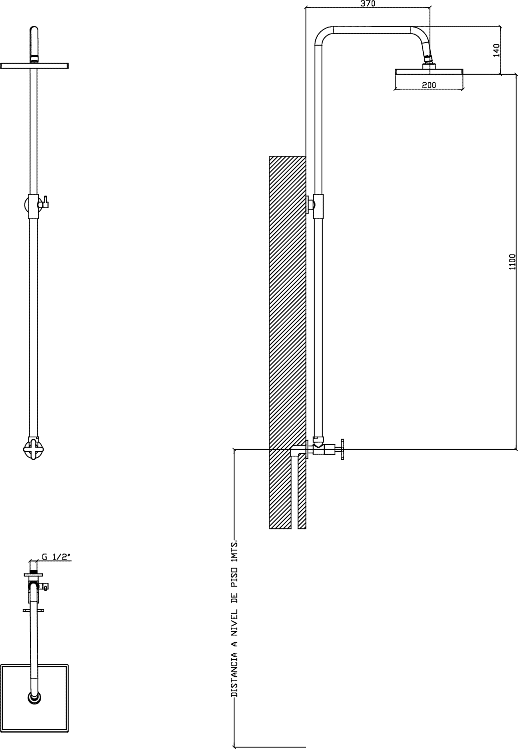 Diseño técnico - Ducha exterior 1 agua