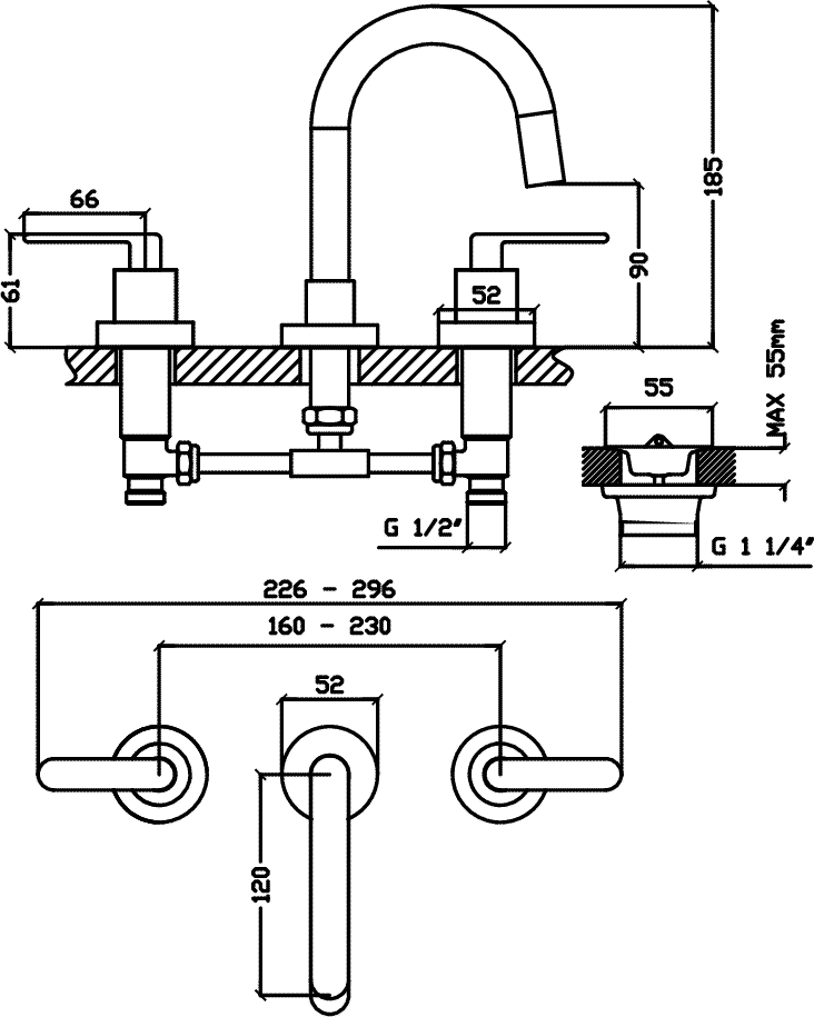 Diseño técnico - Lavatorio Flex lever Deca