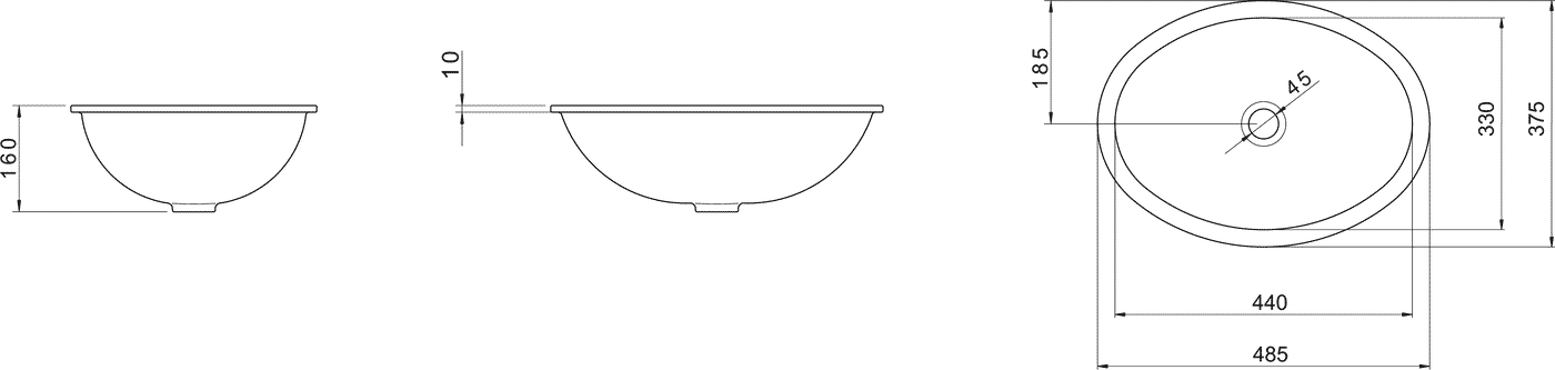 Diseño técnico - Bacha Deca bajo mesada L.37.17
