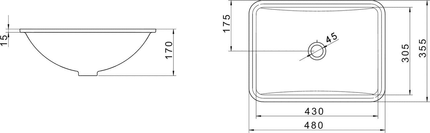 Diseño técnico - Bacha Deca bajo mesada L.375.17