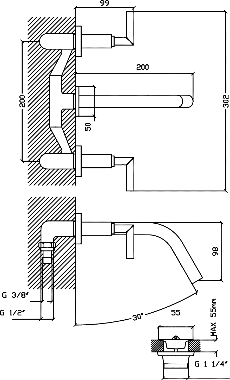 Diseño técnico - Lavatorio de pared Lamy Lever