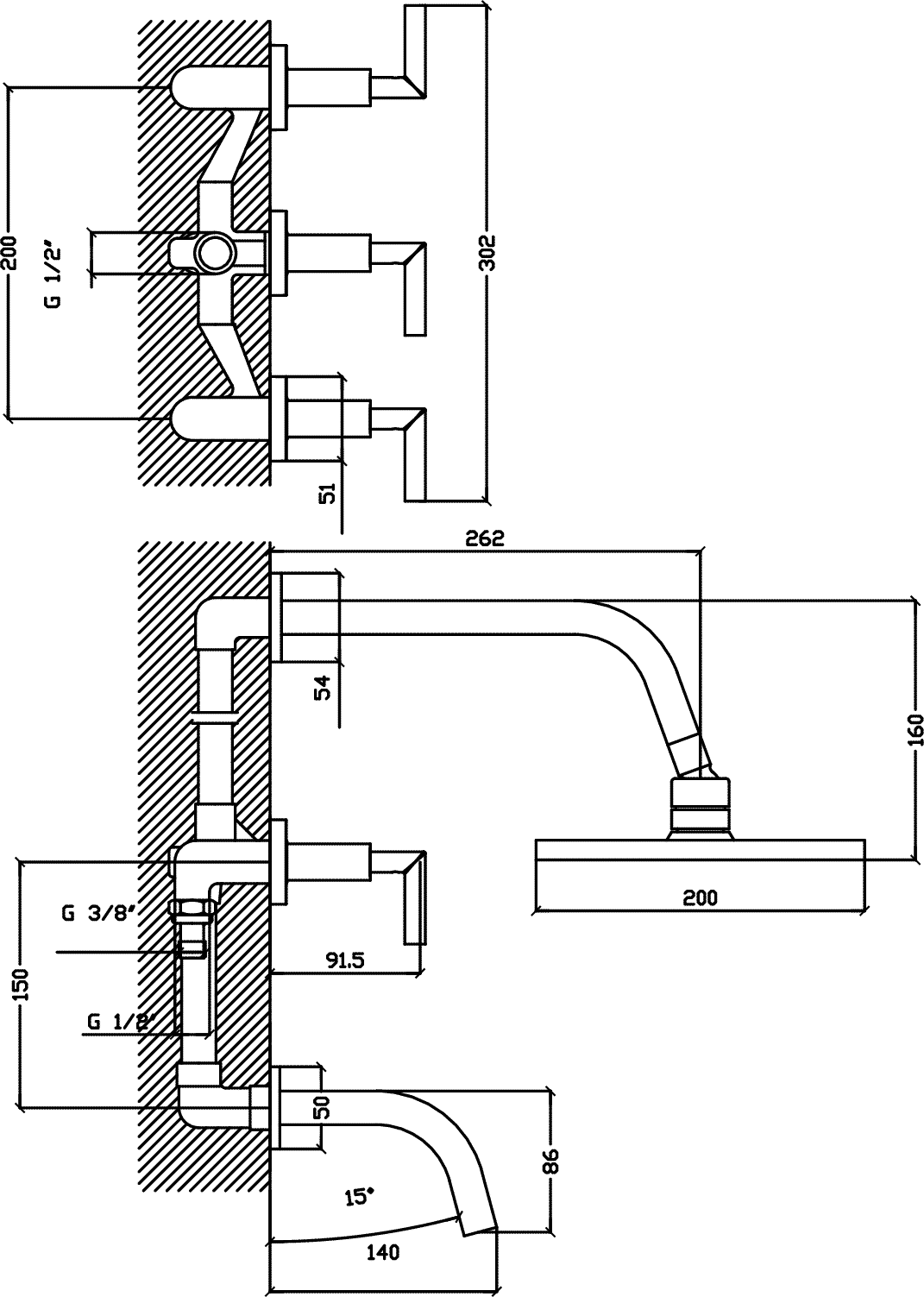 Diseño técnico - Ducha con transferencia Lamy Lever