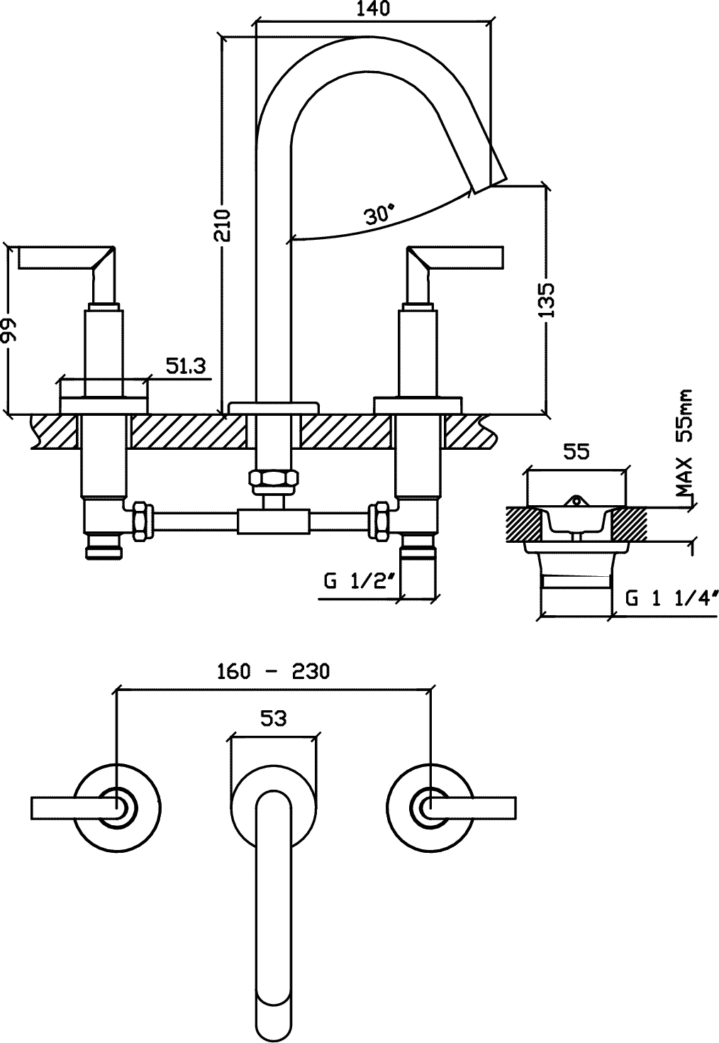 Diseño técnico - Lavatorio mesada Lamy Lever