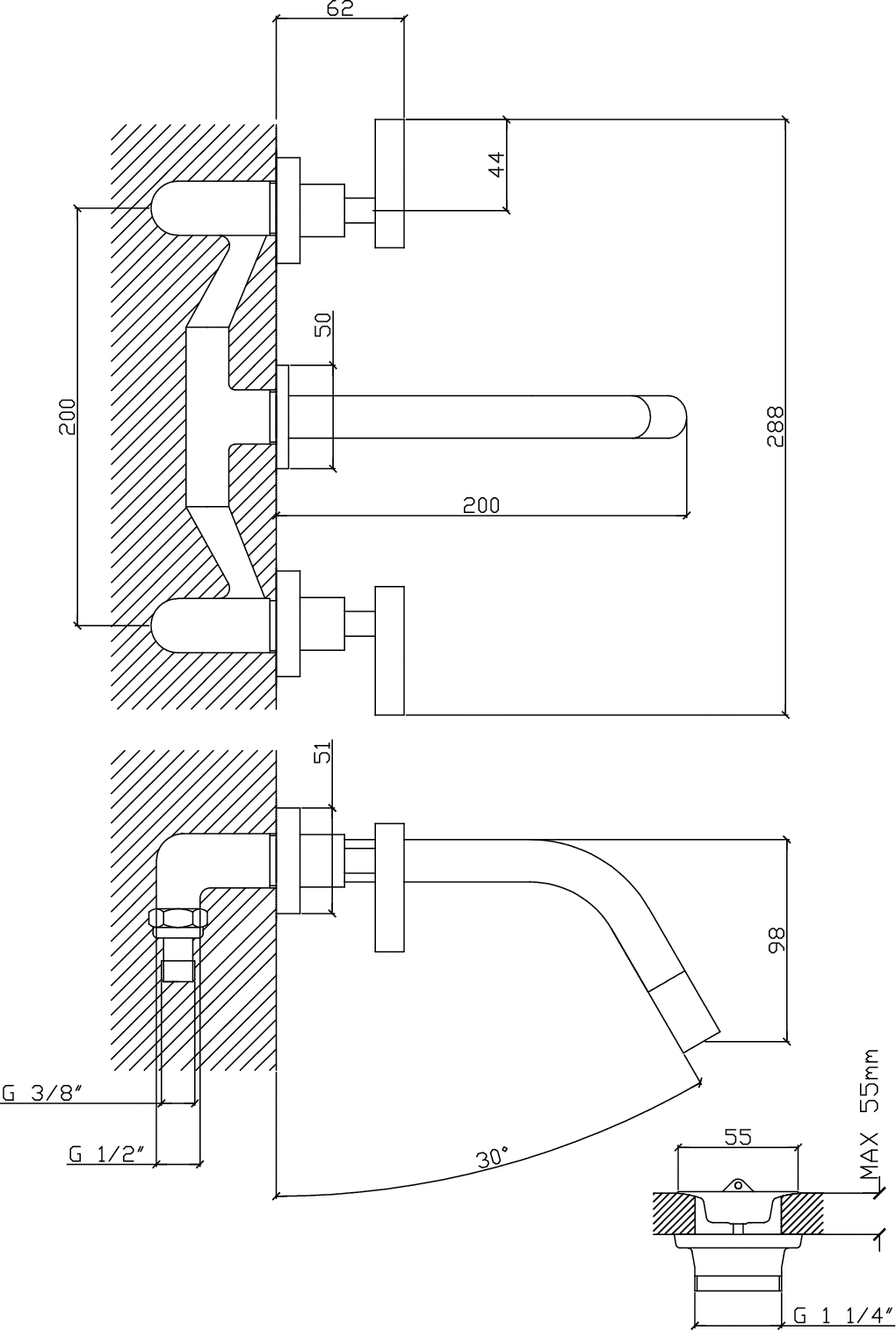 Diseño técnico - Lavatorio de pared Duo