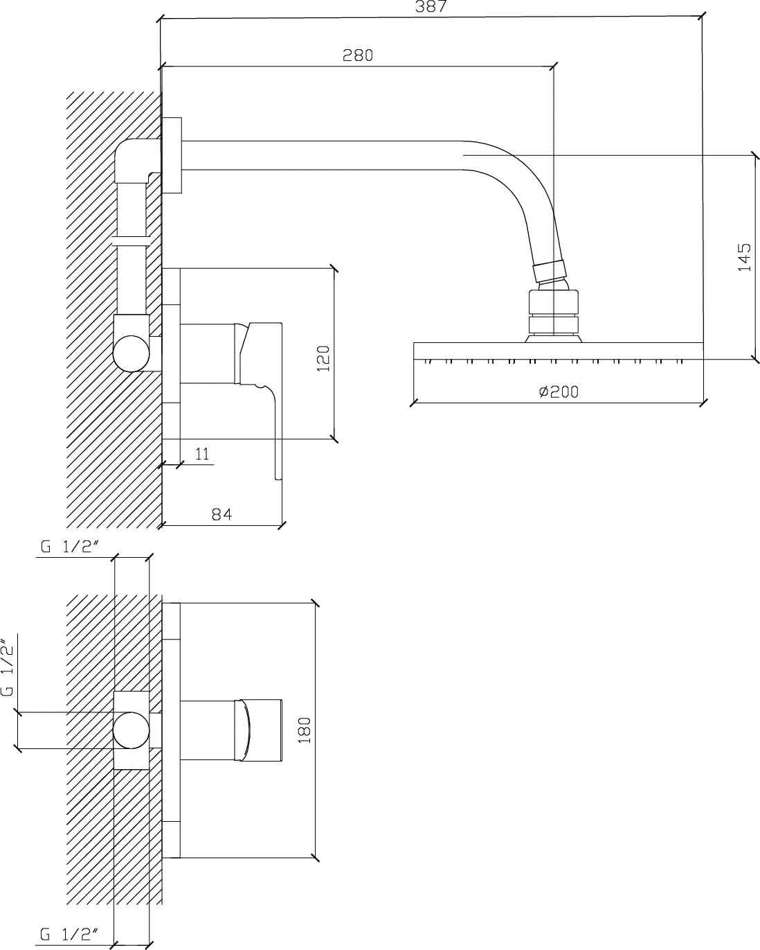 Diseño técnico - Ducha embutida Mare