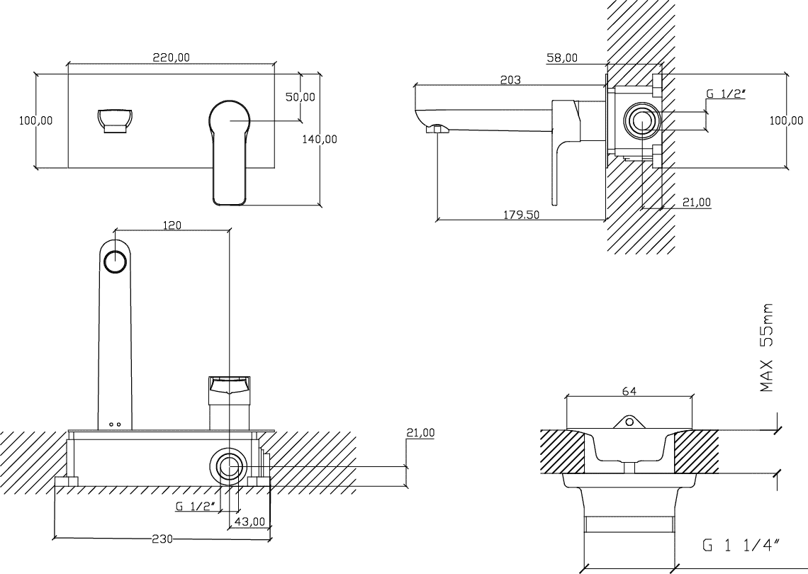 Diseño técnico - Lavatorio de pared Mare