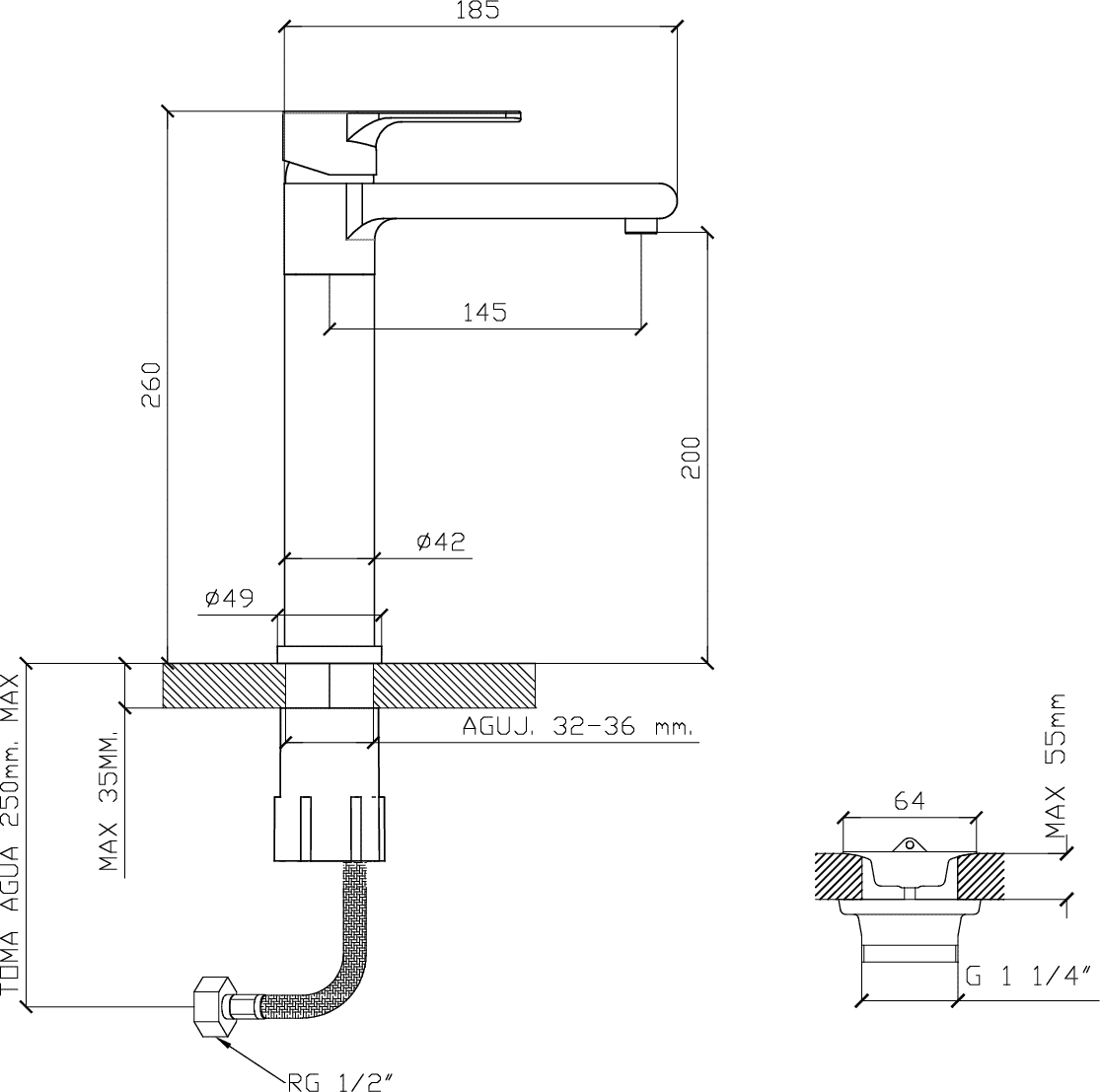 Diseño técnico - Lavatorio alto Mare