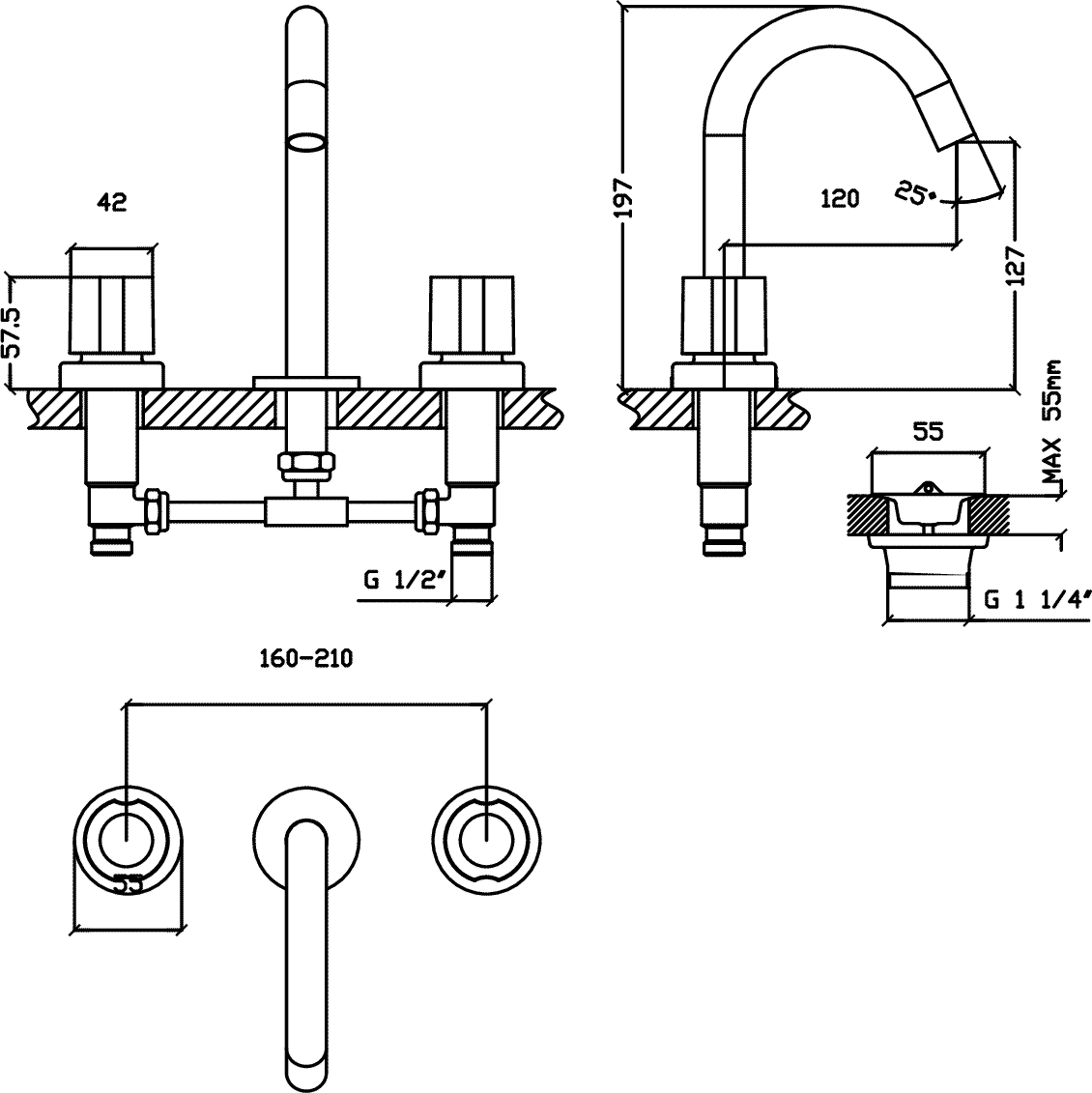 Diseño técnico - Lavatorio mesada pico alto Max Cromo