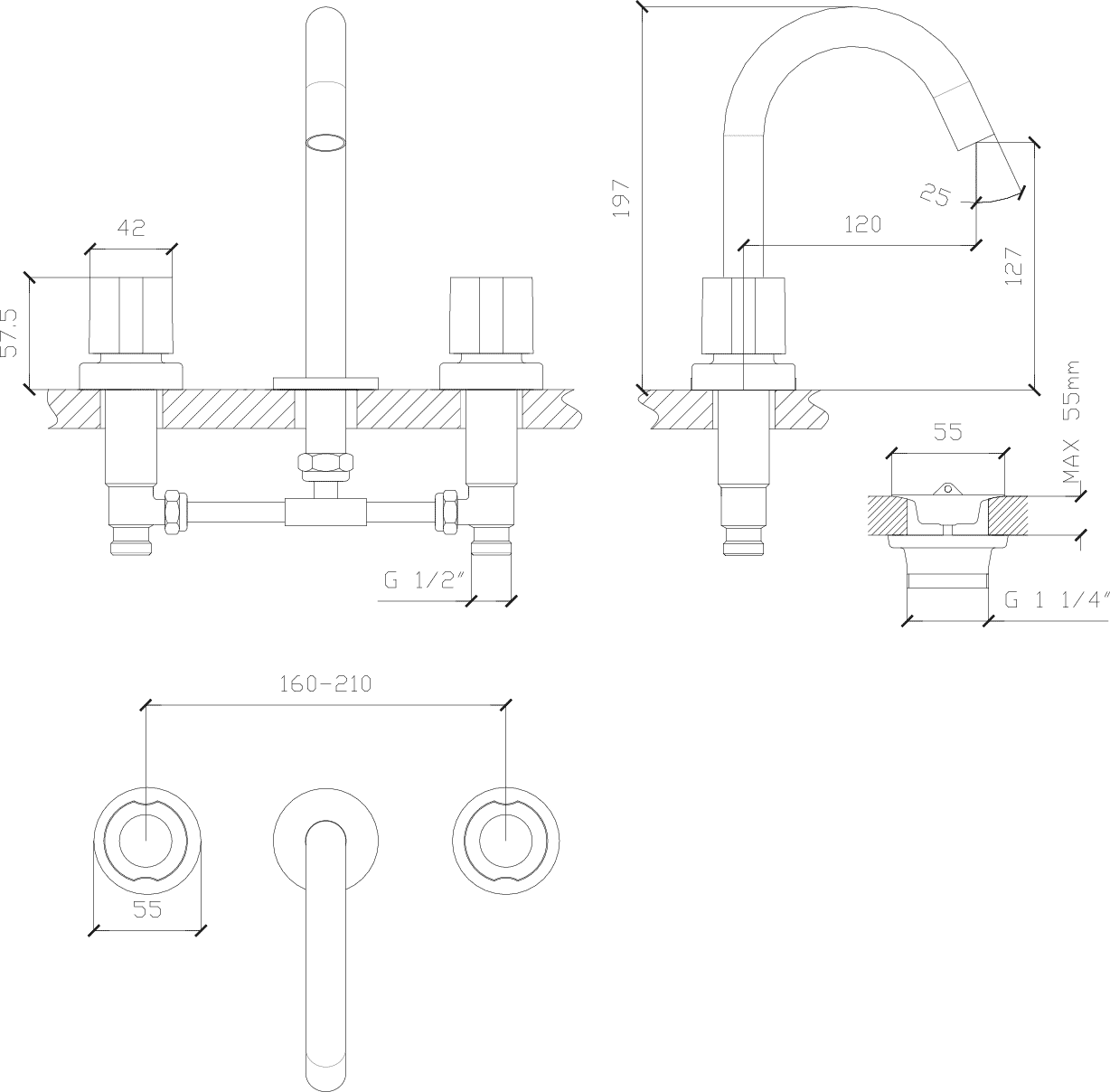 Diseño técnico - Lavatorio mesada pico alto Max Plus