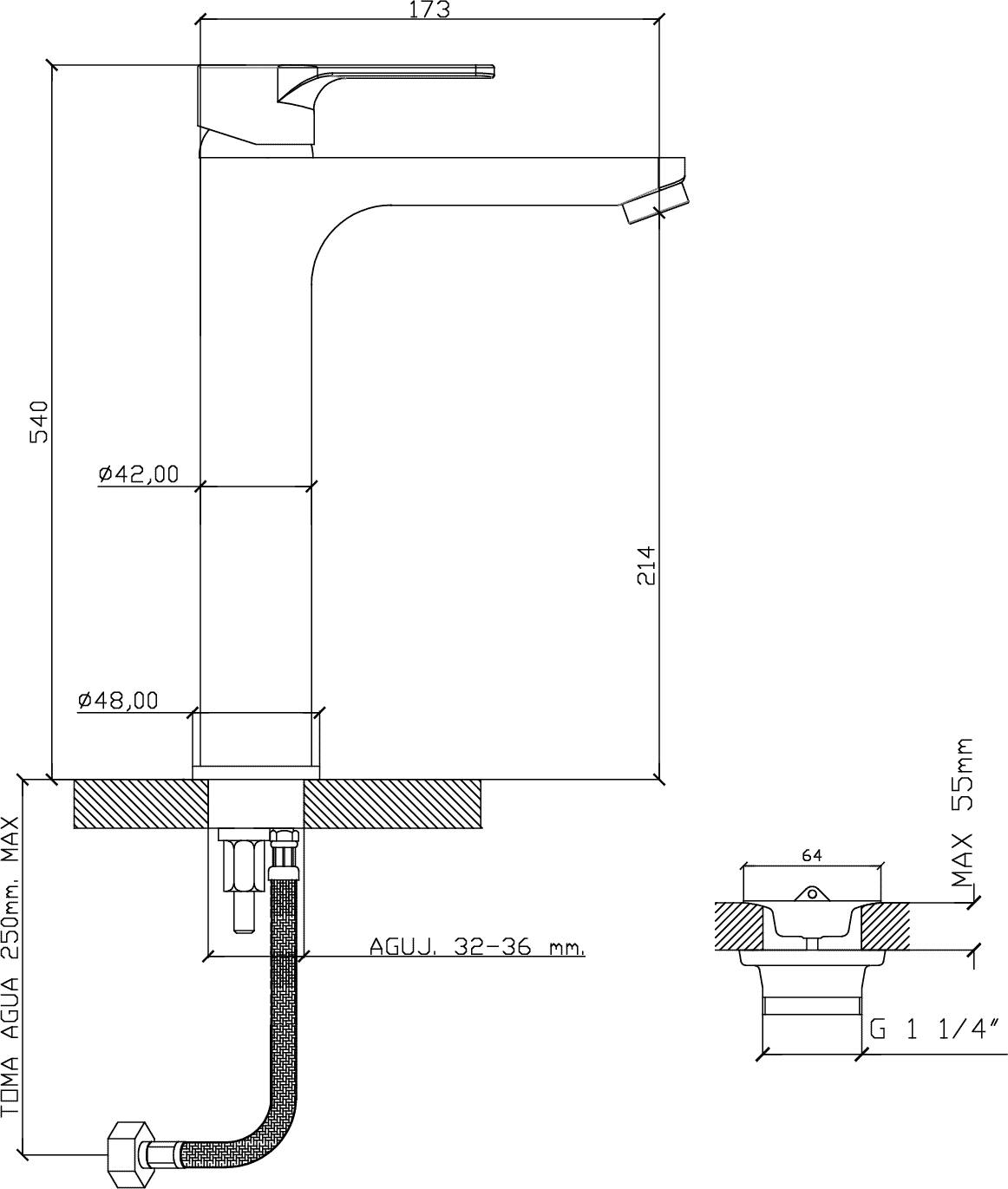 Diseño técnico - Lavatorio alto Sole