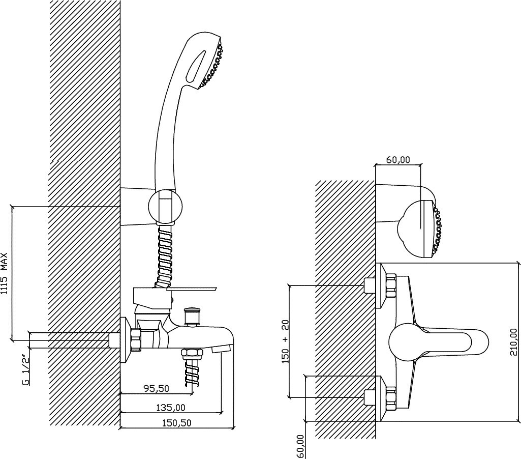 Diseño técnico - Ducha externa con transferencia TAOS