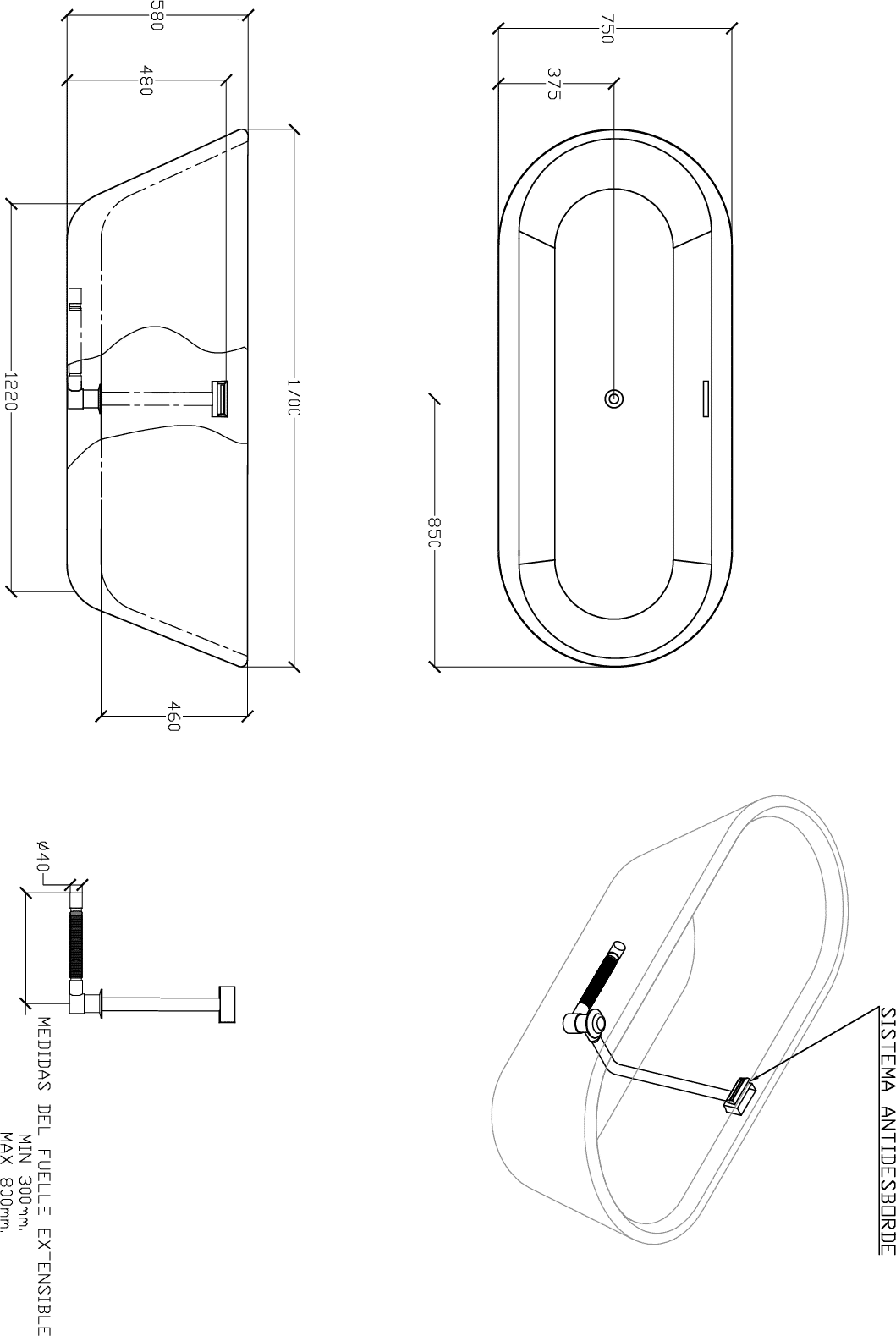 Diseño técnico - Bañera en Isla BÑD-9003