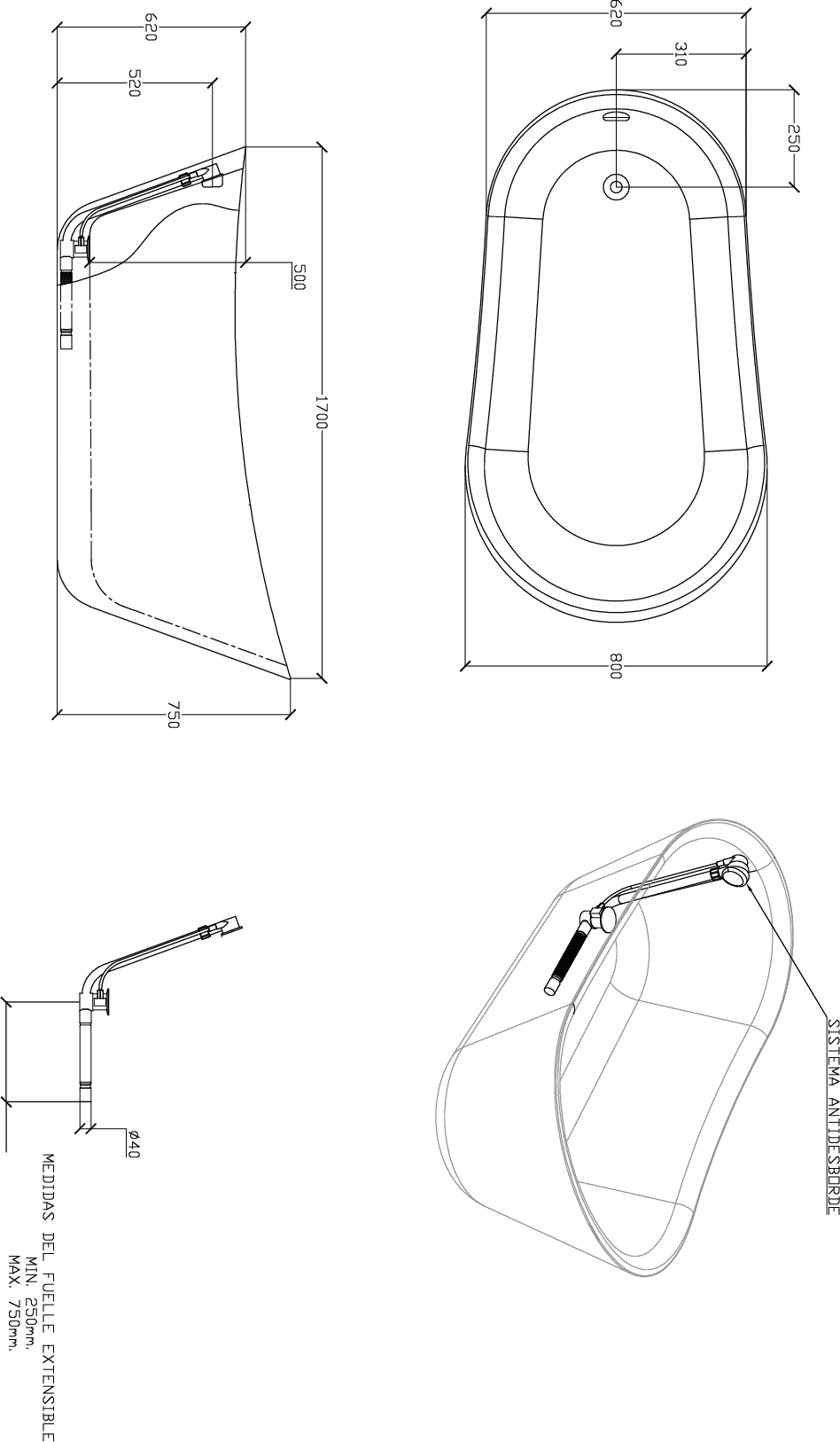 Diseño técnico - Bañera en Isla BÑD-9008