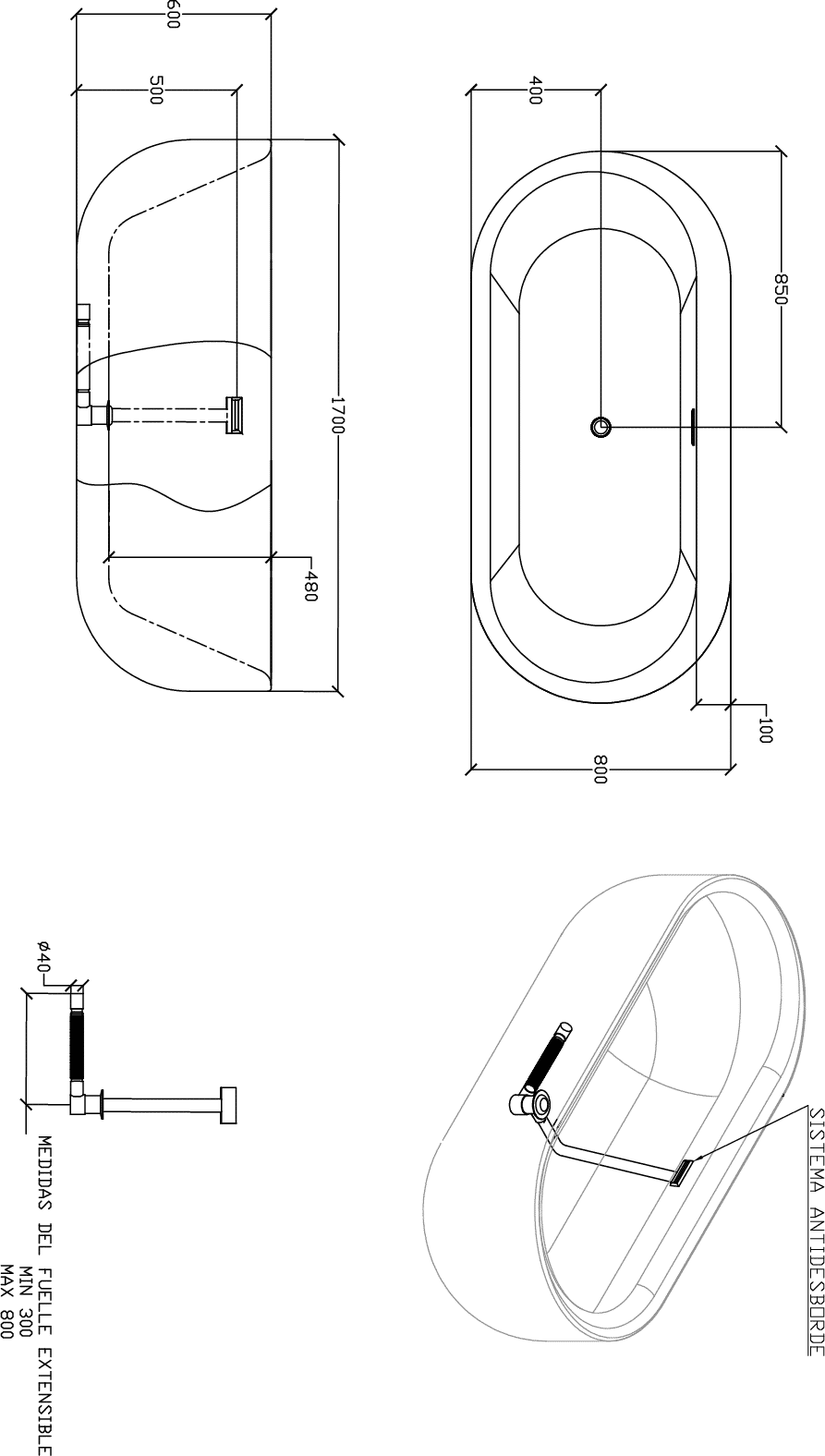 Diseño técnico - Bañera en Isla BÑD-9036