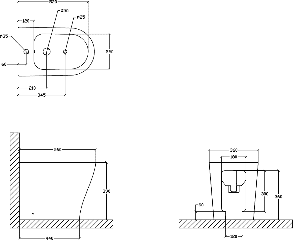 Diseño técnico - Bidet 1 agujero Arken