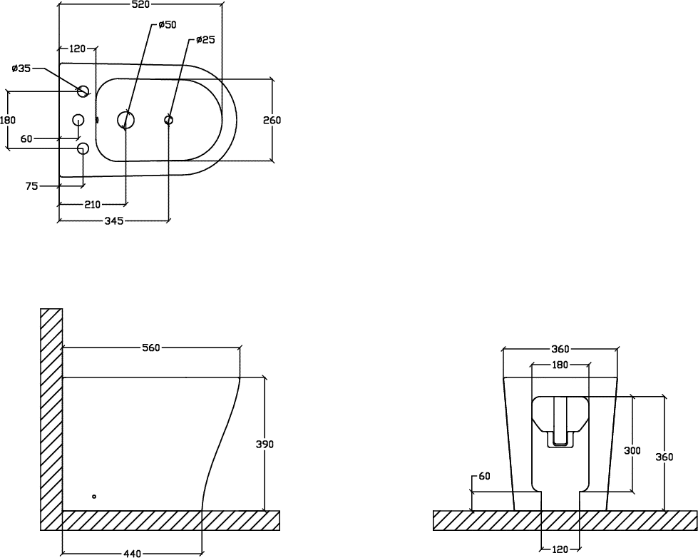 Diseño técnico - Bidet 3 agujeros Arken