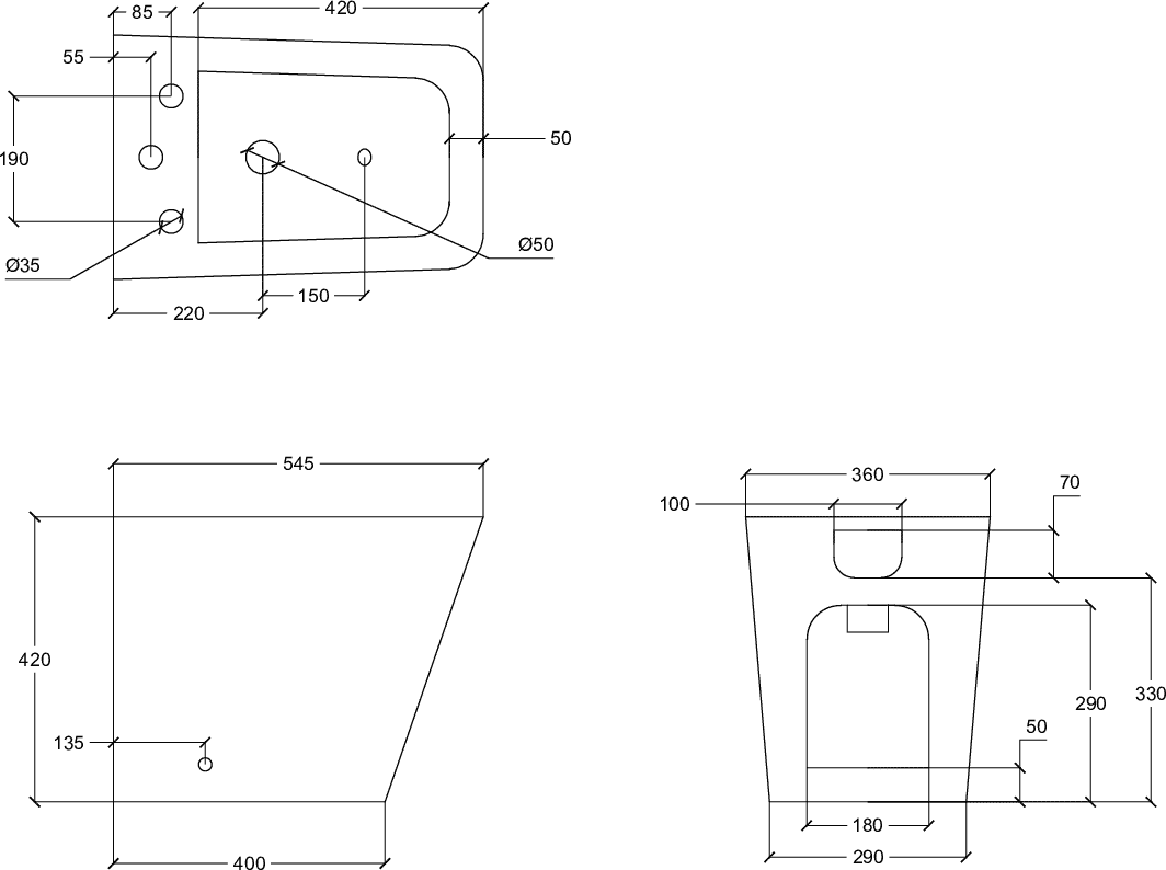 Diseño técnico - Bidet 3 agujeros Vetra