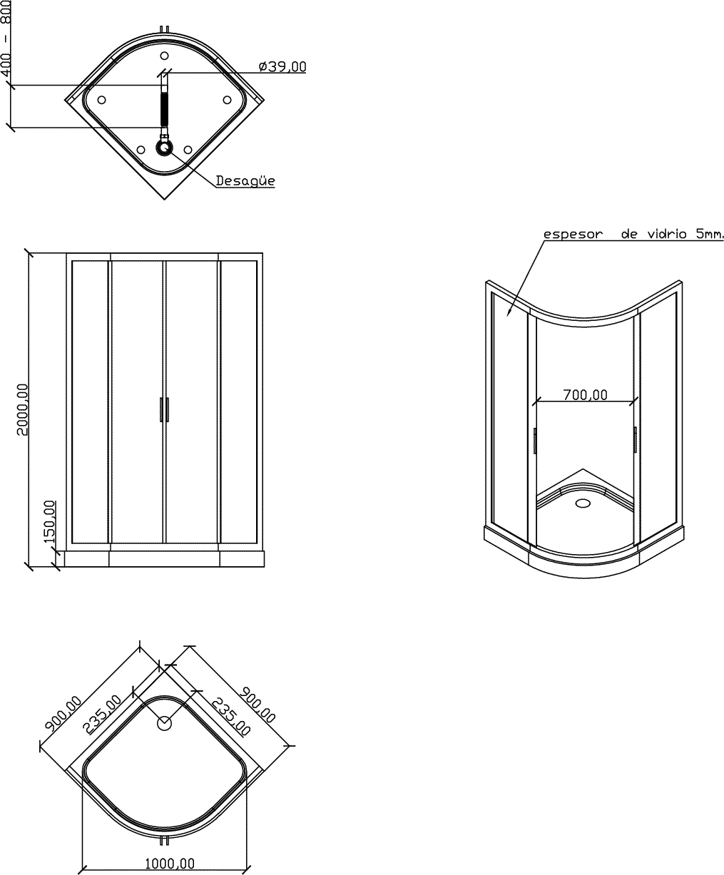 Diseño técnico - Cabina de ducha Angular