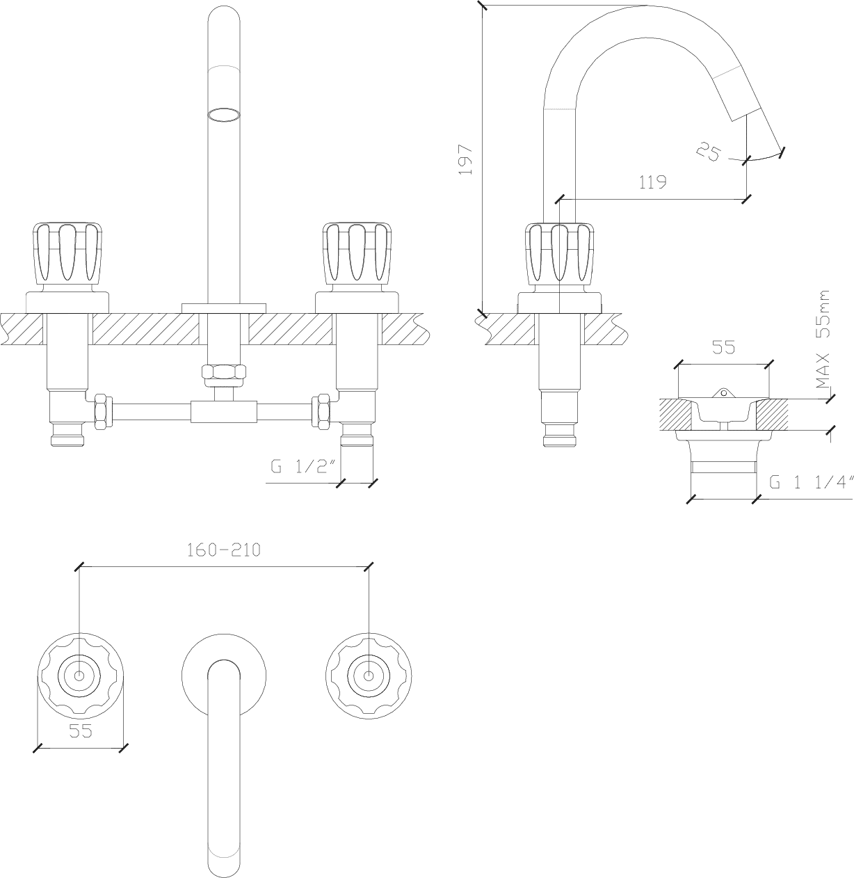 Diseño técnico - Lavatorio mesada pico alto AQ6000