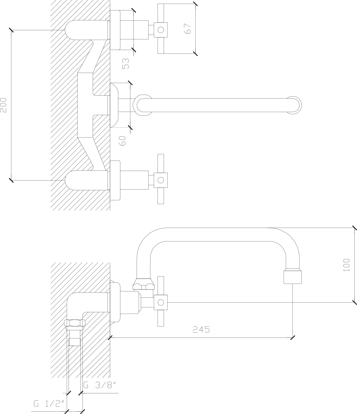 Diseño técnico - Cocina embutir pico U Aruma cruz